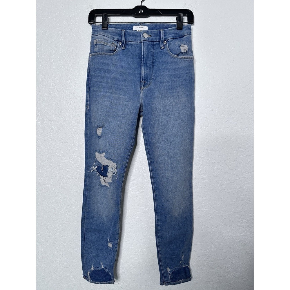 Good American Ankle Leg Mid Rise Size 2/26  Distressed Stretch Jeans‎ GWC941T